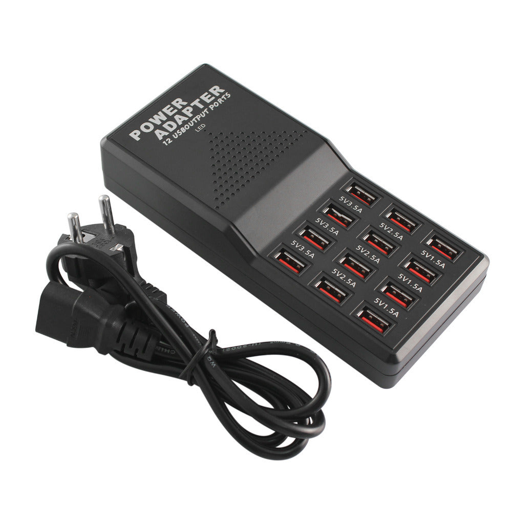 Usb Fast Charger 12 Port 12a W858 with 12 USB ports, automatic device identification, and 12A total power output