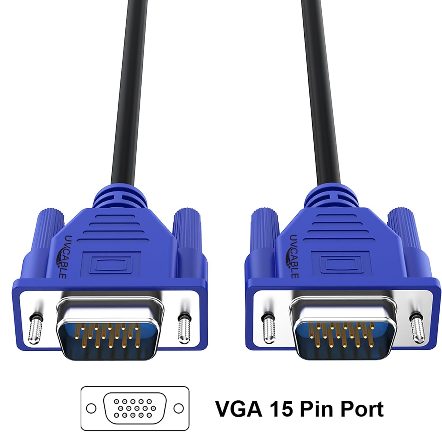 Vga Cable Male To Male 1.5m Blue with 15-pin connectors and screw-in design for secure monitor and projector connection