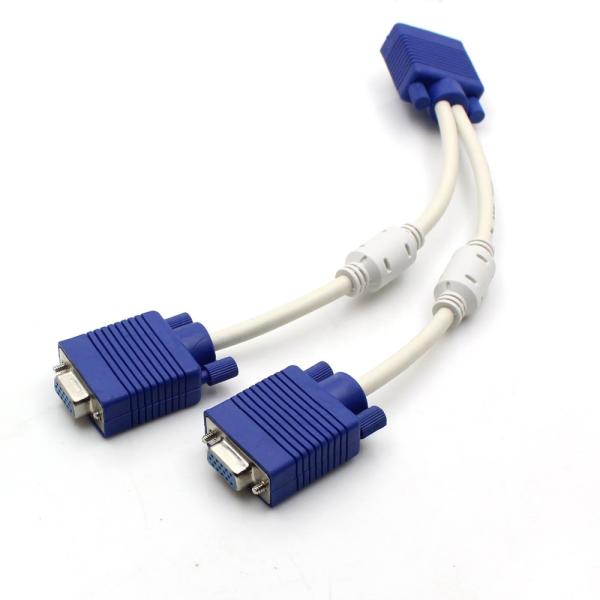 Vga Y Cable Od 8mm with 1 male to 2 female ports, 1ft length, for dual monitor display support