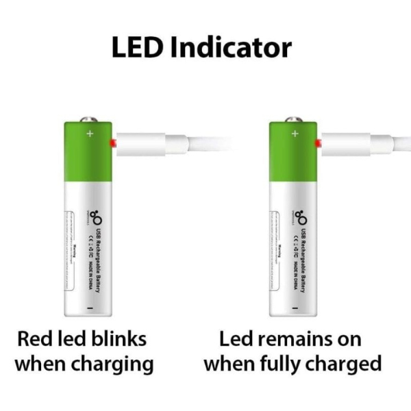 Vierex Rechargeable AAA Lithium-Ion Battery with built-in Type-C charging port and smart protection