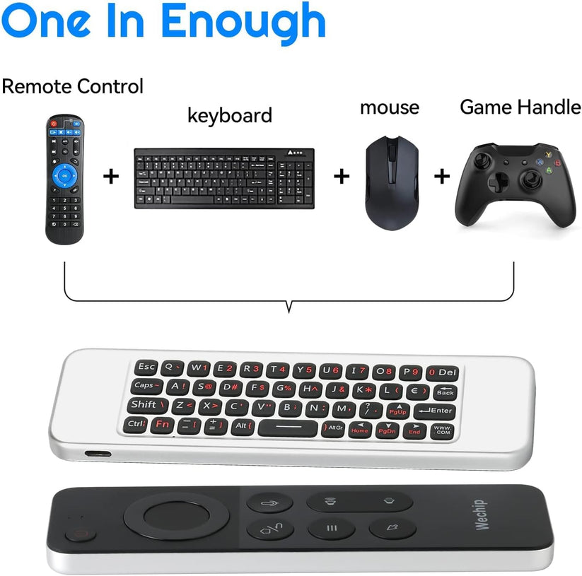Wechip W3 4-in-1 Air Mouse Remote with wireless keyboard, motion sensing, Ir learning, and slim design for Smart Tv and Pc
