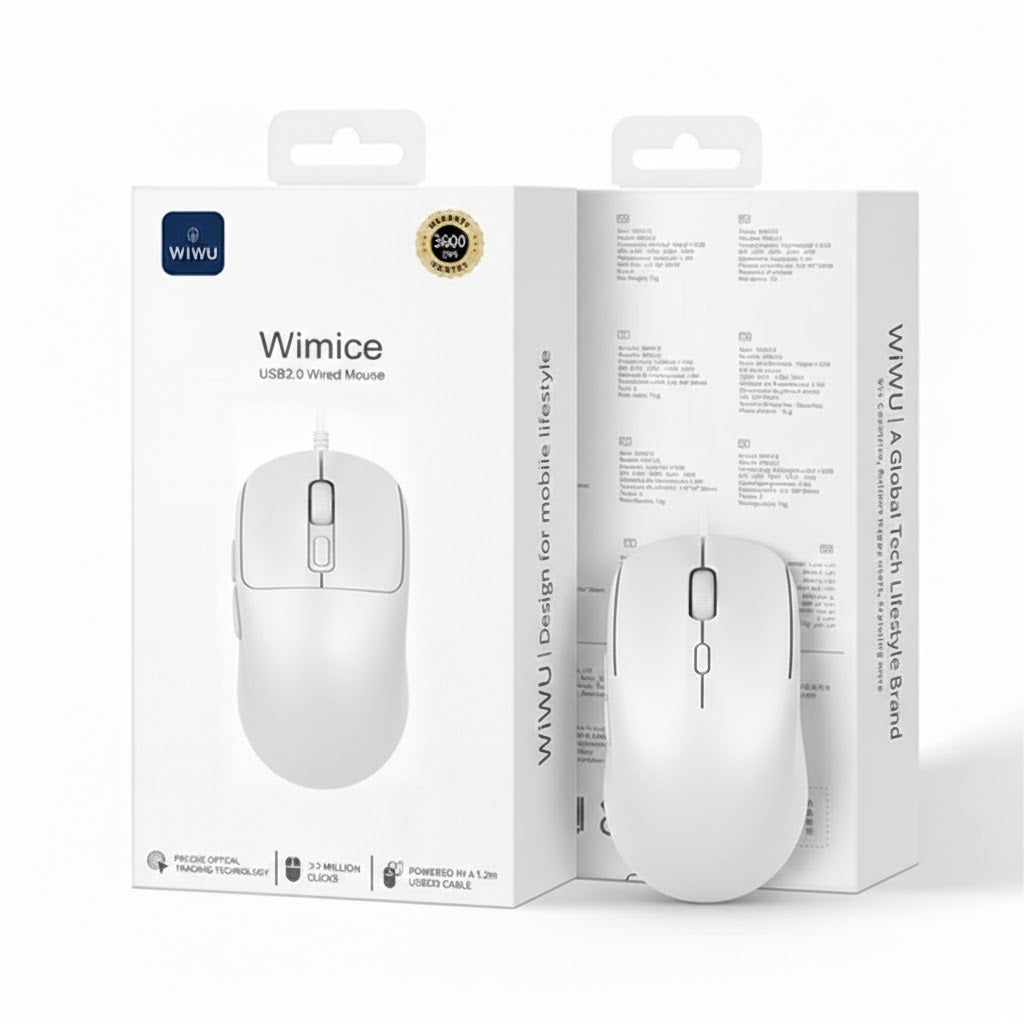 WIWU WM111 Black Wired Office Mouse 6-Button Layout for Enhanced Productivity