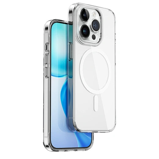 WiWU BC-022 non-yellowing transparent MagSafe case for iPhone 15 Pro Max featuring alloy buttons