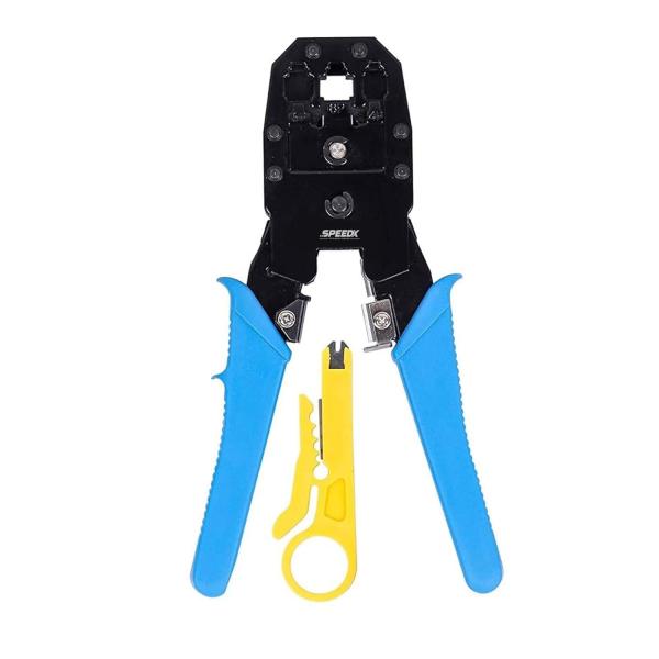 WJ-315 modular network crimping tool featuring precision slots for RJ45, RJ11, and RJ12 cable terminations with an ergonomic handle