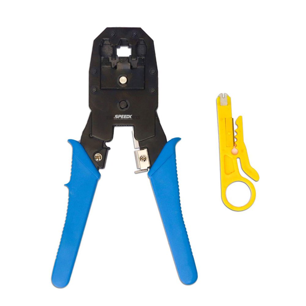 WJ-315 modular network crimping tool featuring precision slots for RJ45, RJ11, and RJ12 cable terminations with an ergonomic handle