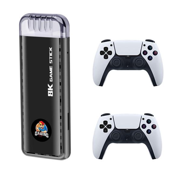 X6 8K HD game stick console with 40,000+ games, 64GB storage, and two 2.4G wireless controllers