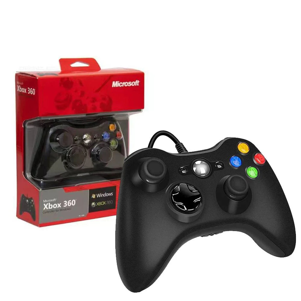Xbox 360 wired controller in black for Windows PC and Xbox 360 console with vibration feedback