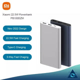 Xiaomi Mi 10000mAh two-way fast charge power bank featuring a slim design, 22.5W USB-C and USB-A ports, and multi-layer circuit protection