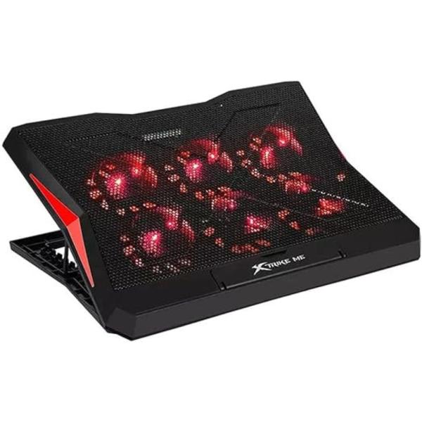 Xtrike Me FN811 gaming laptop cooling pad with 6 fans, manual speed control knob, and red LED illumination