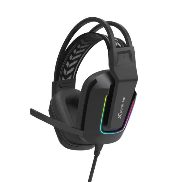 XTRIKE ME GH-712 White Edition gaming headset with 50mm drivers, RGB lighting, and braided cable for multi-platform use