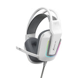 XTRIKE ME GH-712 White Edition gaming headset with 50mm drivers, RGB lighting, and braided cable for multi-platform use