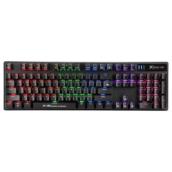 Xtrike Me GK-980 wired mechanical keyboard with blue switches, 104 keys, and rainbow backlighting for gaming and professional productivity