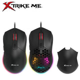 Xtrike Me GM-316 black wired gaming mouse with 7200 DPI, 7 programmable buttons, and RGB lighting