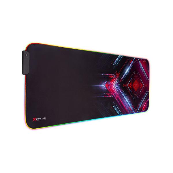XTRIKE ME MP-606 RGB gaming mousepad with microfiber surface, adjustable illumination modes, and anti-slip rubber base.